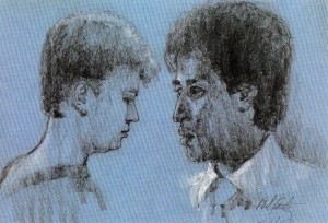 Man and Woman on the El I - drawing by Phil Kantz